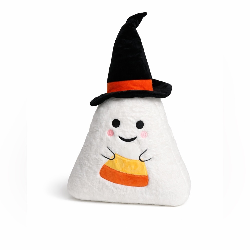 Halloween Candy Corn Ghost Throw Pillow Plush with Witch Hat New